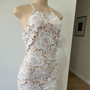 Lulus Floral Lace Midi Dress Temps De L'Amour Bodycon Small